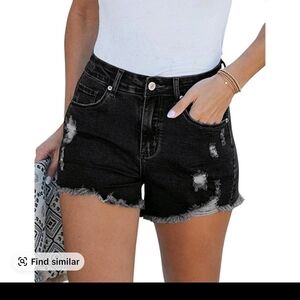 Distressed Black Denim Shorts High Waisted